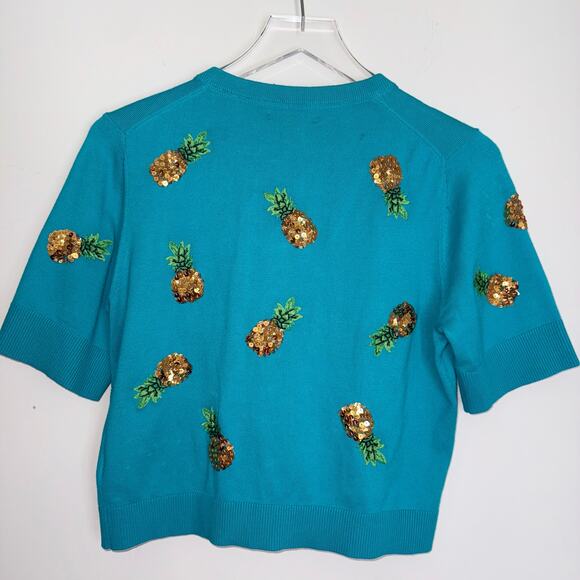 🍍 Alice + Olivia Pineapple Sequin Cardigan – Turquoise (L)295 - Picture 2 of 14